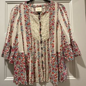 Maeve Cream Tunic with Pink and Red Floral Print